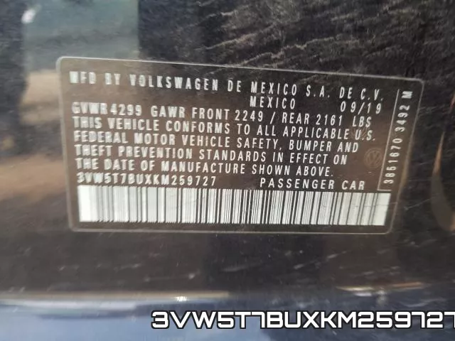 3VW5T7BUXKM259727 фото 2