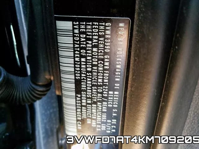3VWFD7AT4KM709205 фото 2