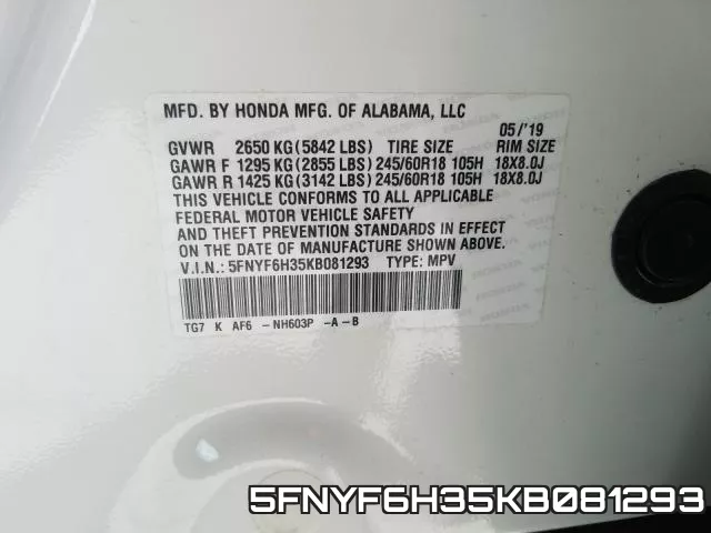 5FNYF6H35KB081293 фото 2