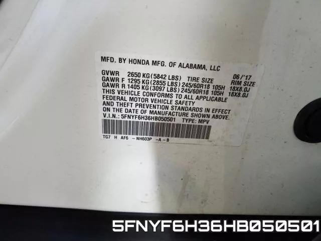 5FNYF6H36HB050501 фото 2
