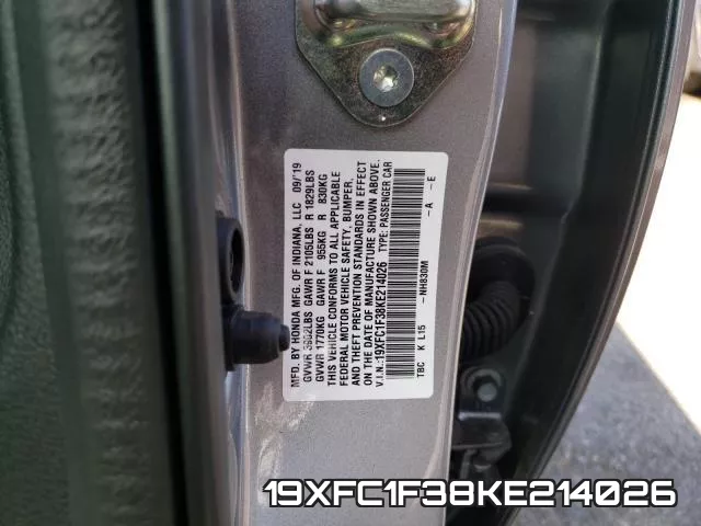 19XFC1F38KE214026 фото 2