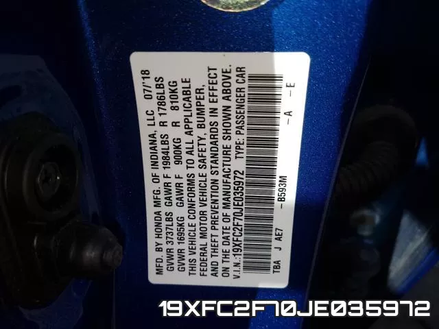 19XFC2F70JE035972 фото 2