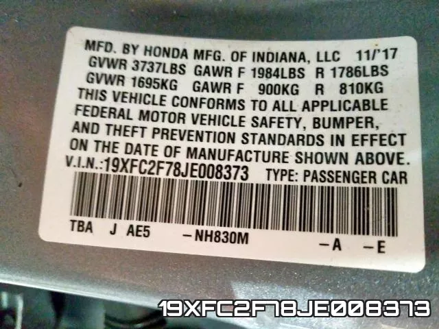 19XFC2F78JE008373 фото 2