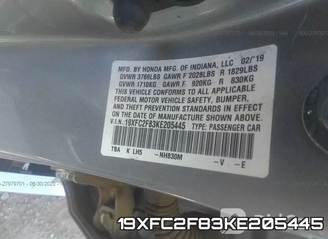 19XFC2F83KE205445 фото 10