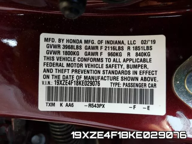 19XZE4F18KE029076 фото 2