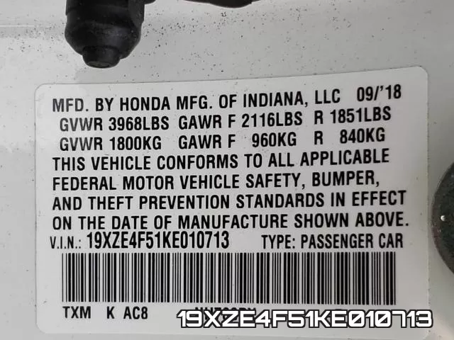 19XZE4F51KE010713 фото 2