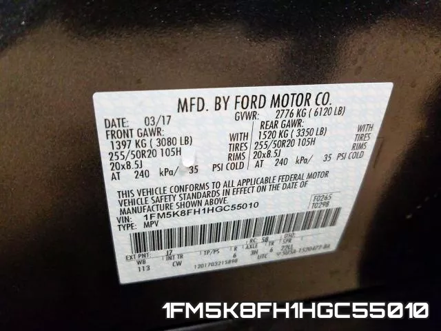 1FM5K8FH1HGC55010 фото 2