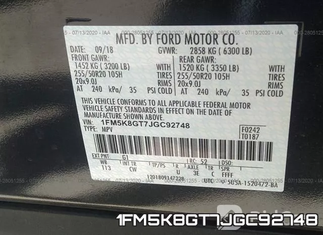 1FM5K8GT7JGC92748 фото 10