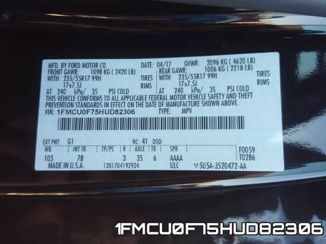 1FMCU0F75HUD82306 фото 2