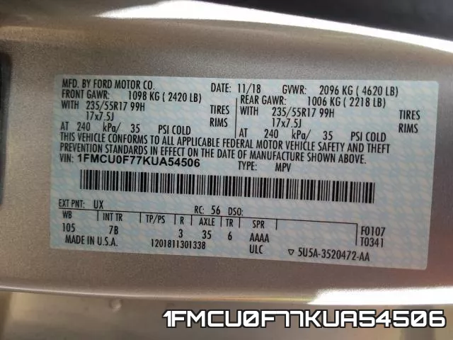 1FMCU0F77KUA54506 фото 2