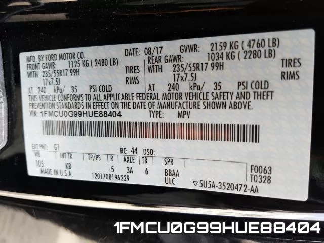 1FMCU0G99HUE88404 фото 2