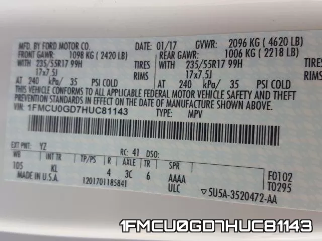 1FMCU0GD7HUC81143 фото 2