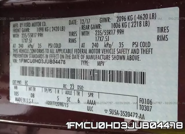 1FMCU0HD3JUB04478 фото 10