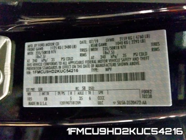 1FMCU9HD2KUC54216 фото 2