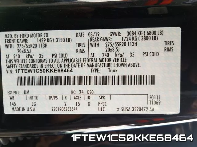 1FTEW1C50KKE68464 фото 2