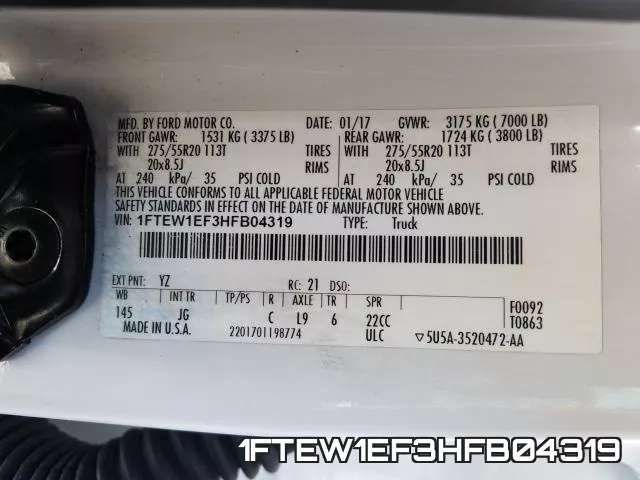1FTEW1EF3HFB04319 фото 2