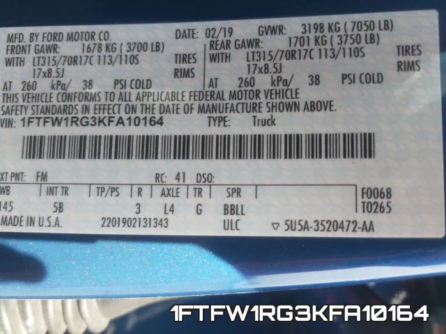 1FTFW1RG3KFA10164 фото 2