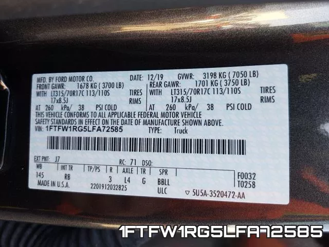 1FTFW1RG5LFA72585 фото 2