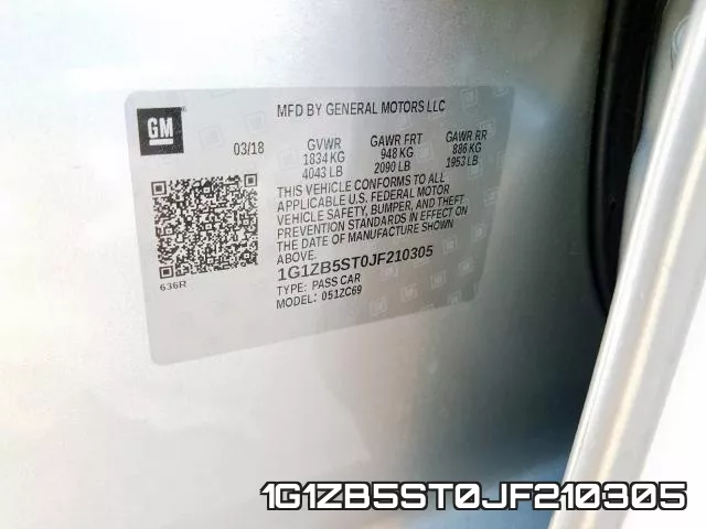 1G1ZB5ST0JF210305 фото 2