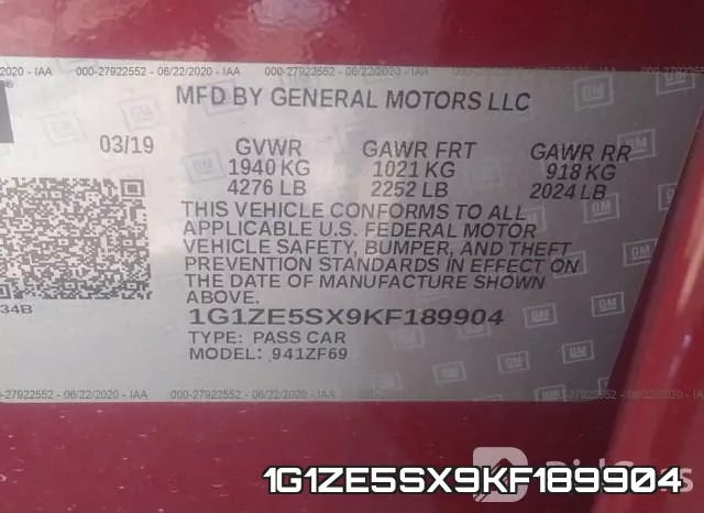 1G1ZE5SX9KF189904 фото 10