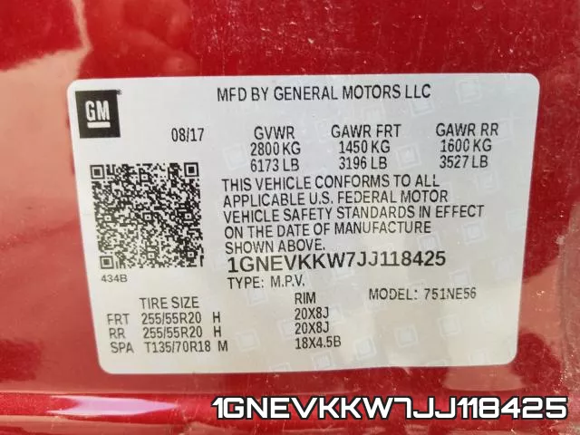 1GNEVKKW7JJ118425 фото 2
