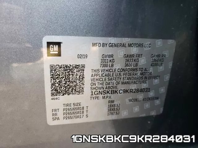 1GNSKBKC9KR284031 фото 2