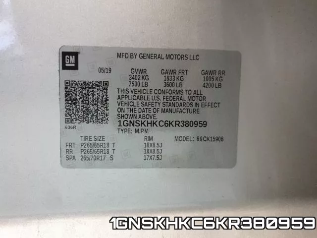 1GNSKHKC6KR380959 фото 2