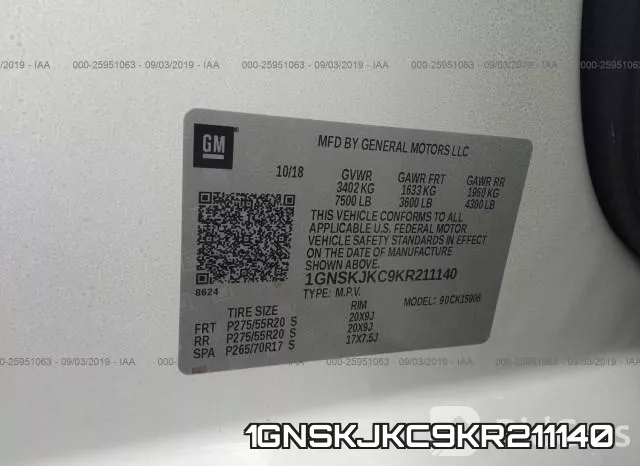 1GNSKJKC9KR211140 фото 10