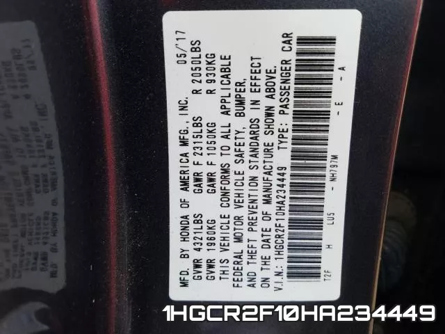 1HGCR2F10HA234449 фото 2