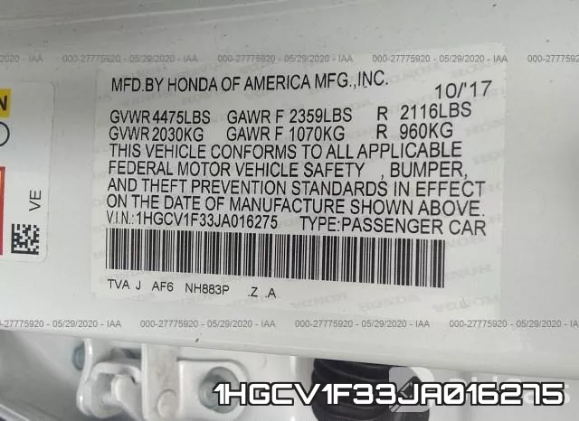 1HGCV1F33JA016275 фото 10