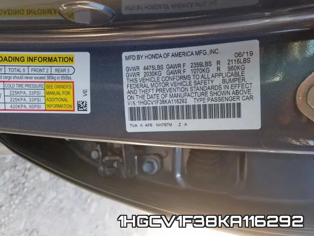 1HGCV1F38KA116292 фото 2