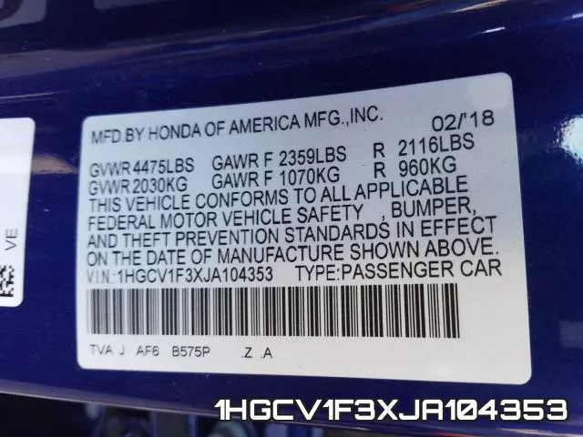 1HGCV1F3XJA104353 фото 2