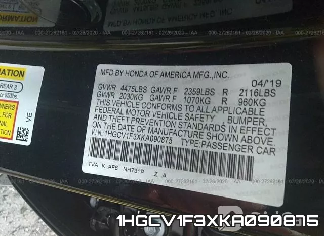 1HGCV1F3XKA090875 фото 10
