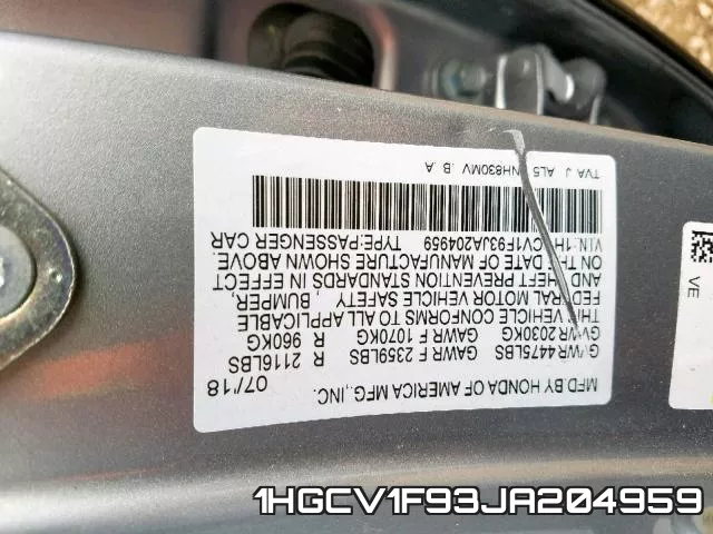 1HGCV1F93JA204959 фото 2