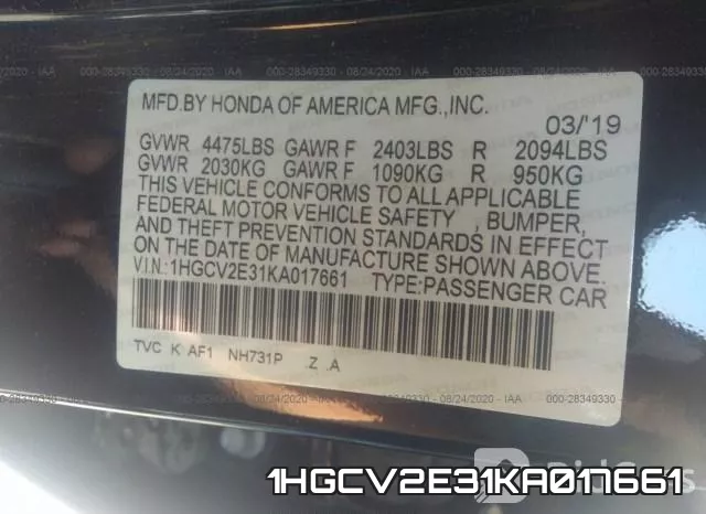 1HGCV2E31KA017661 фото 10