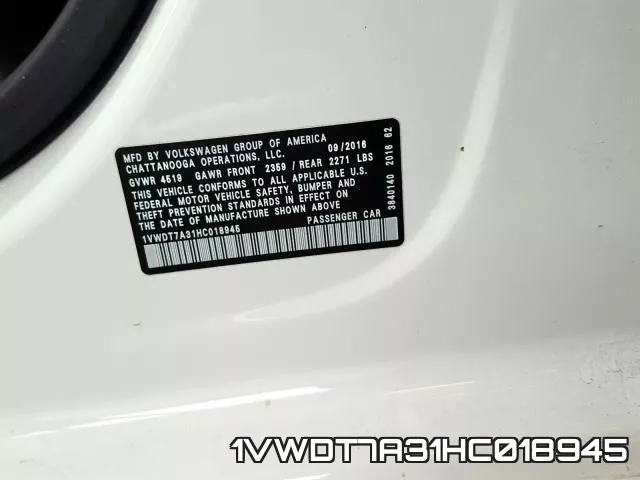 1VWDT7A31HC018945 фото 2