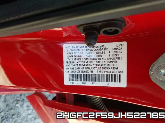 2HGFC2F59JH522785 фото 2