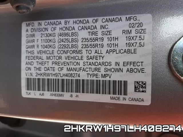 2HKRW1H97LH408274 фото 2