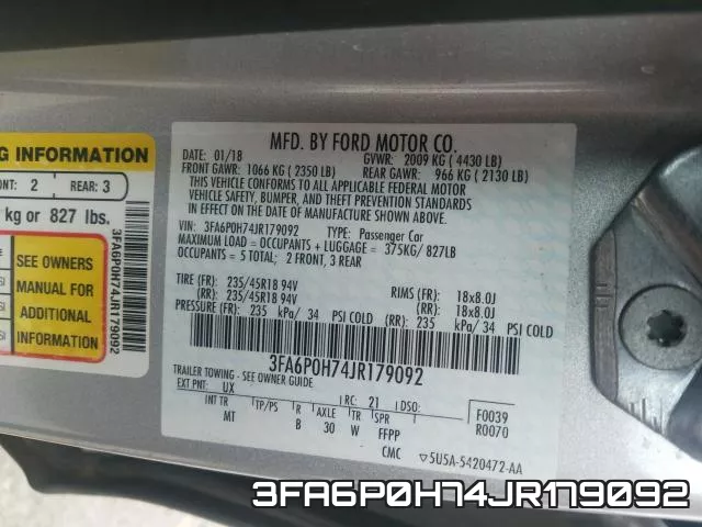 3FA6P0H74JR179092 фото 2