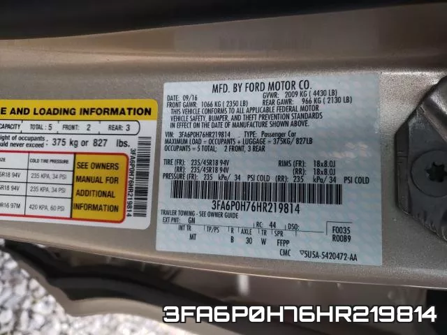 3FA6P0H76HR219814 фото 2