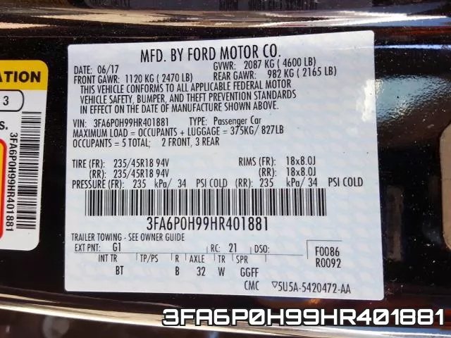 3FA6P0H99HR401881 фото 2