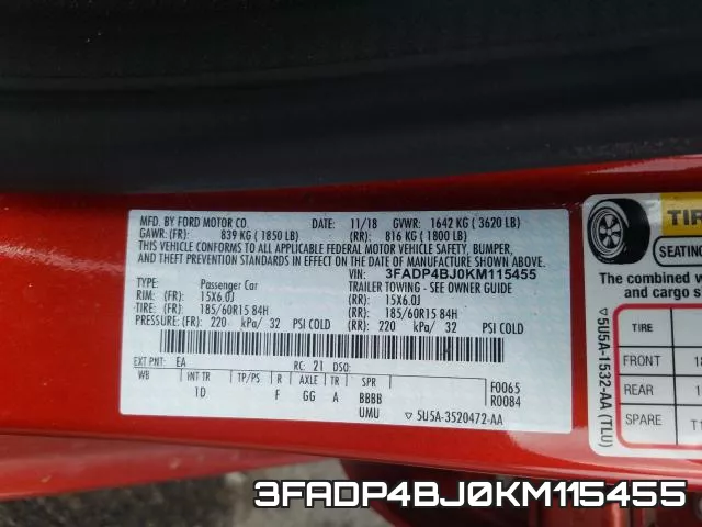 3FADP4BJ0KM115455 фото 2