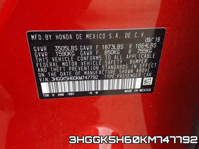 3HGGK5H60KM747792 фото 2