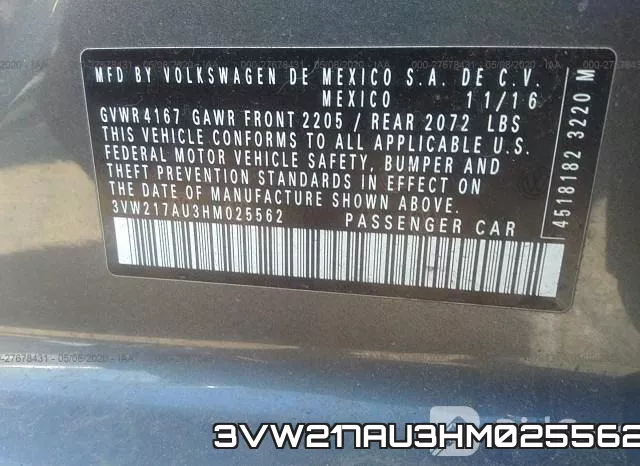 3VW217AU3HM025562 фото 10