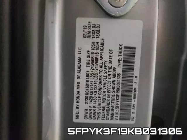 5FPYK3F19KB031306 фото 2