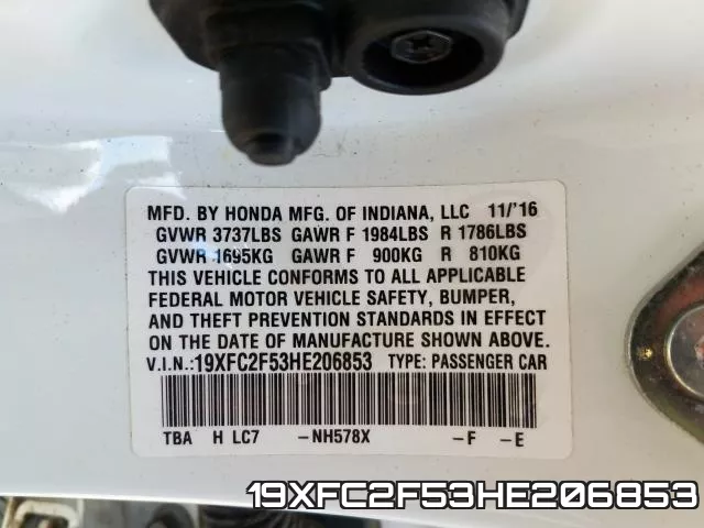 19XFC2F53HE206853 фото 2