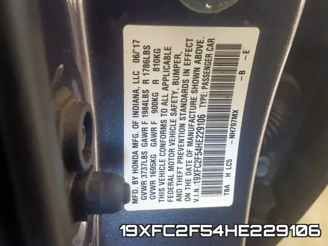 19XFC2F54HE229106 фото 2