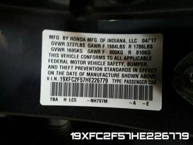 19XFC2F57HE226779 фото 2