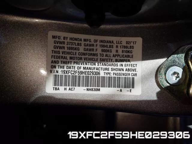 19XFC2F59HE029306 фото 2