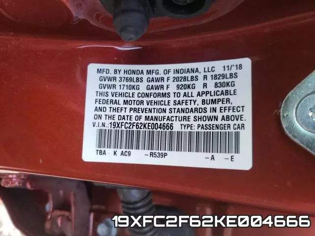 19XFC2F62KE004666 фото 2
